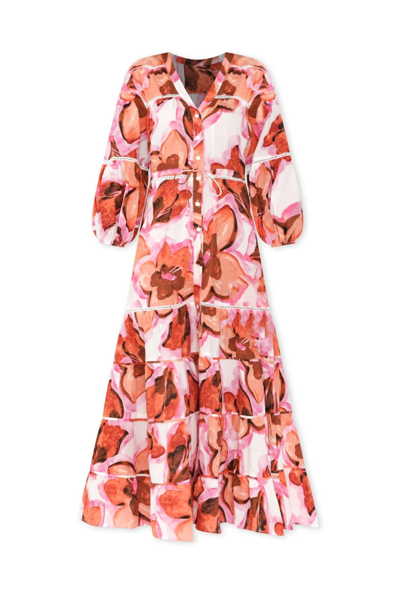 Gertie Pink Floral Cotton Tier Dress