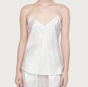 Ginia Silk V Neck Camisole Mink Houndstooth