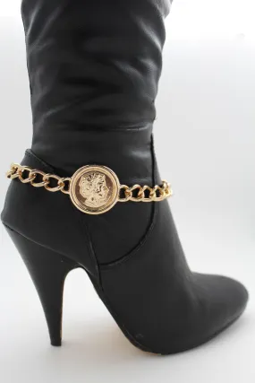 Gold Metal Bracelet Chain Greece Coin Bling Anklet Shoe Charm Accessories