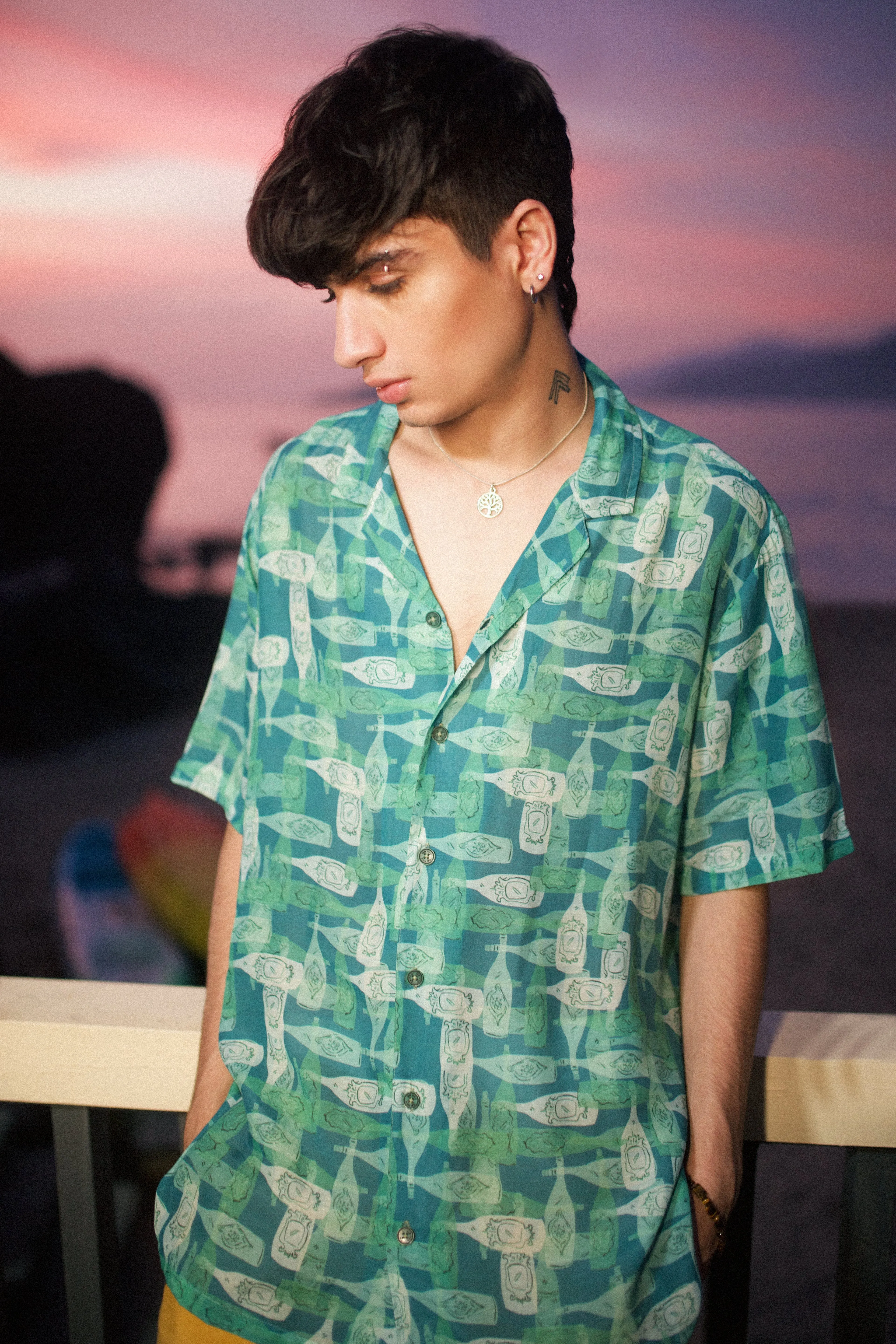 Green Bottle Printed Oversize Shirt