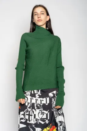 GREEN DRAPED JUMPER IN MERINO KNIT