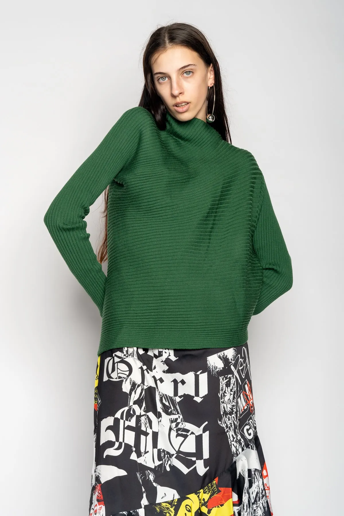 GREEN DRAPED JUMPER IN MERINO KNIT