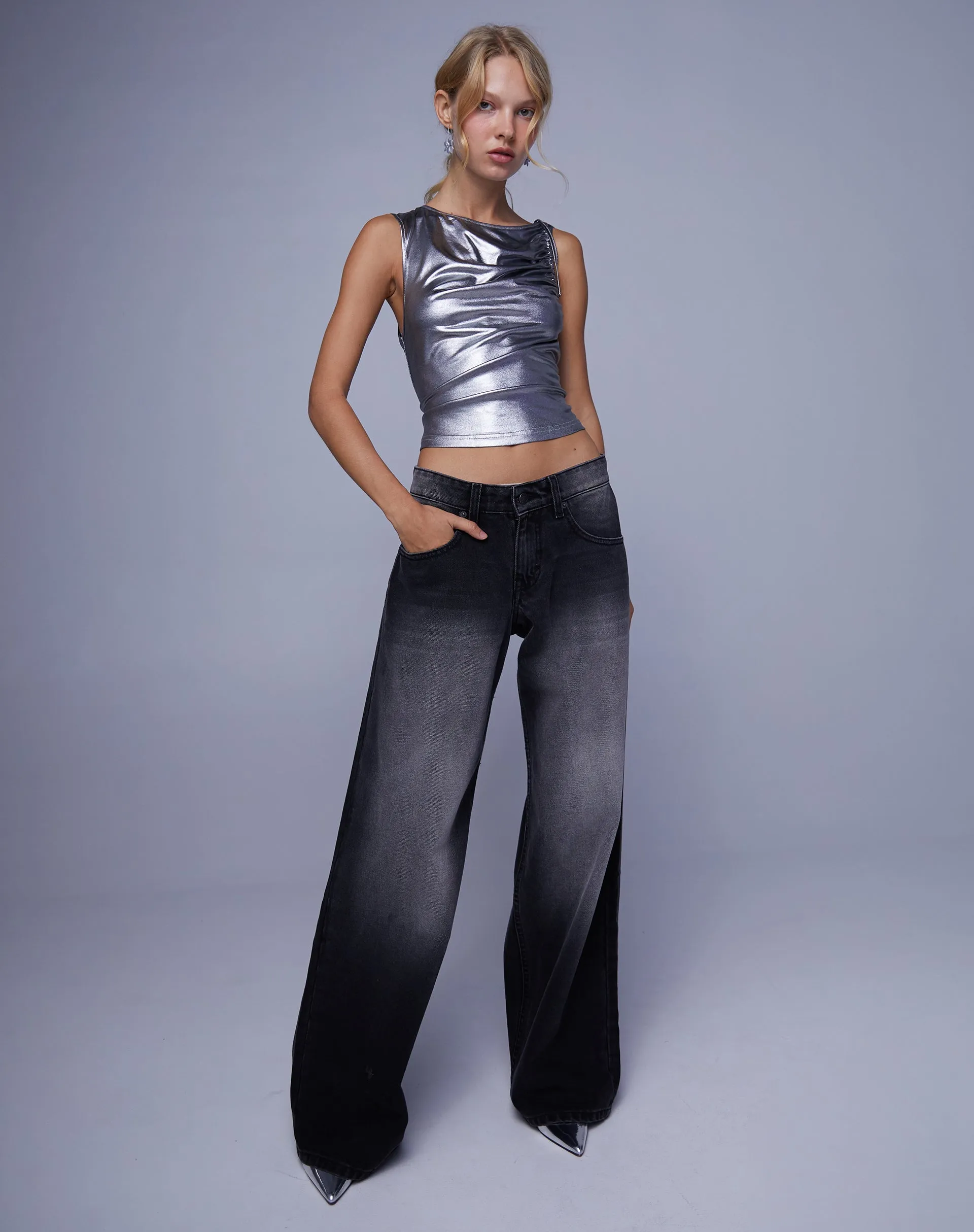 Hagne Vest Top in Metallic Silver