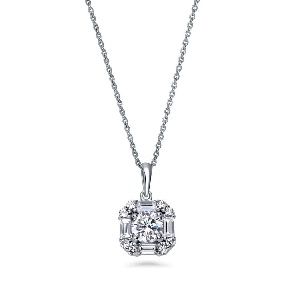 Halo Art Deco CZ Necklace in Sterling Silver