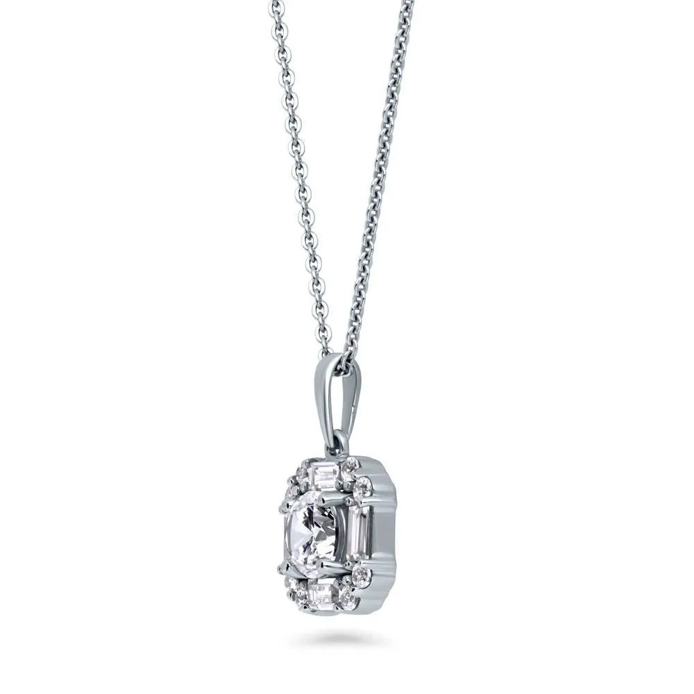 Halo Art Deco CZ Necklace in Sterling Silver