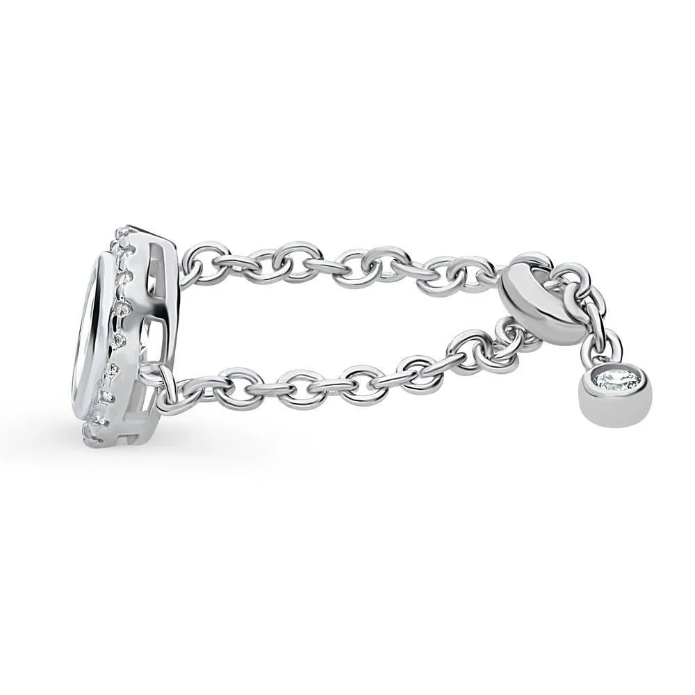 Halo Oval CZ Chain Ring in Sterling Silver