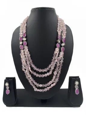 Handcrafted Semi Precious Pink Rose Quartz Beads And Kundan Necklace Set By Gehna Shop