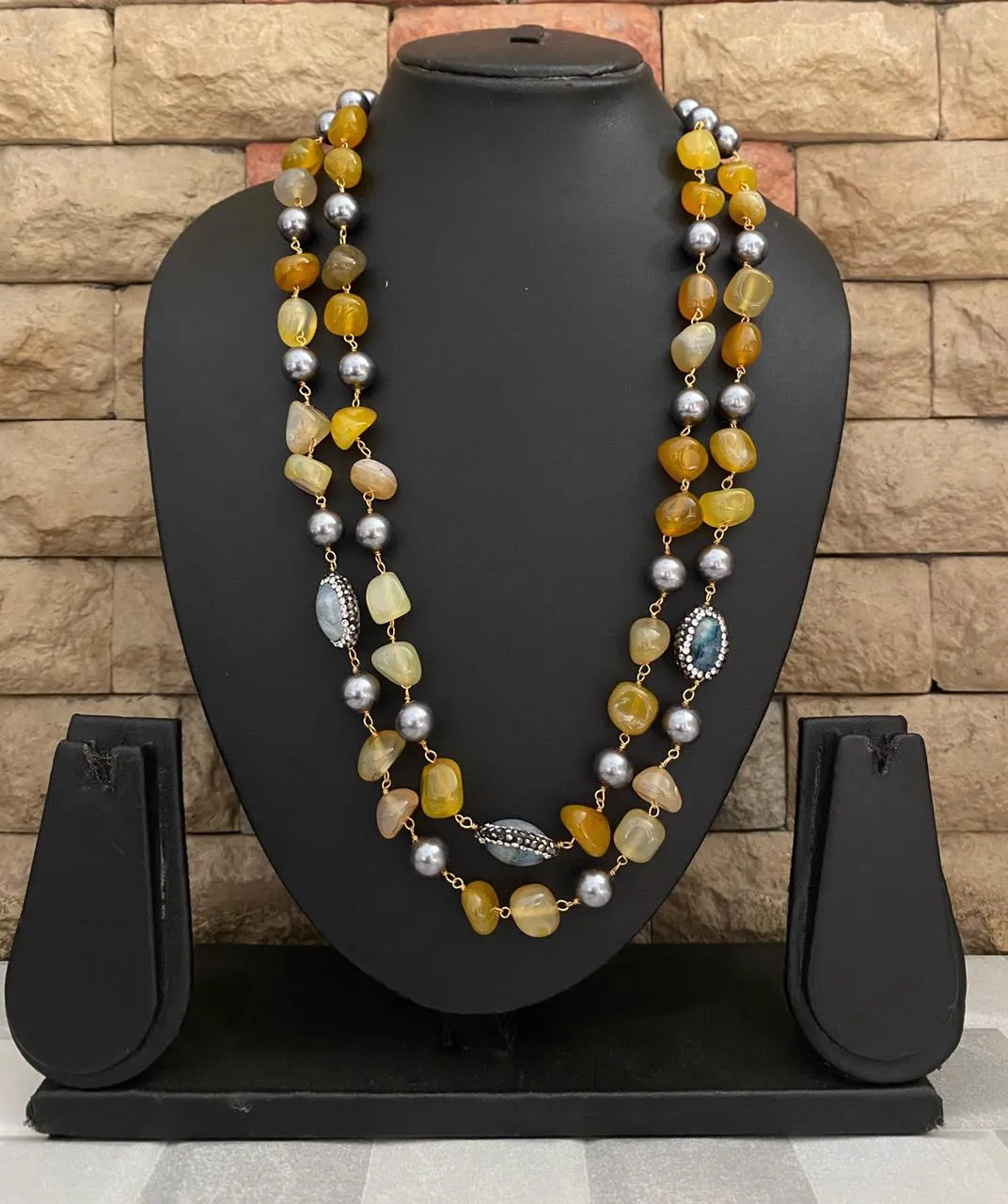 Handcrafted Semi Precious Yellow Onyx Beaded Necklace By Gehna Shop