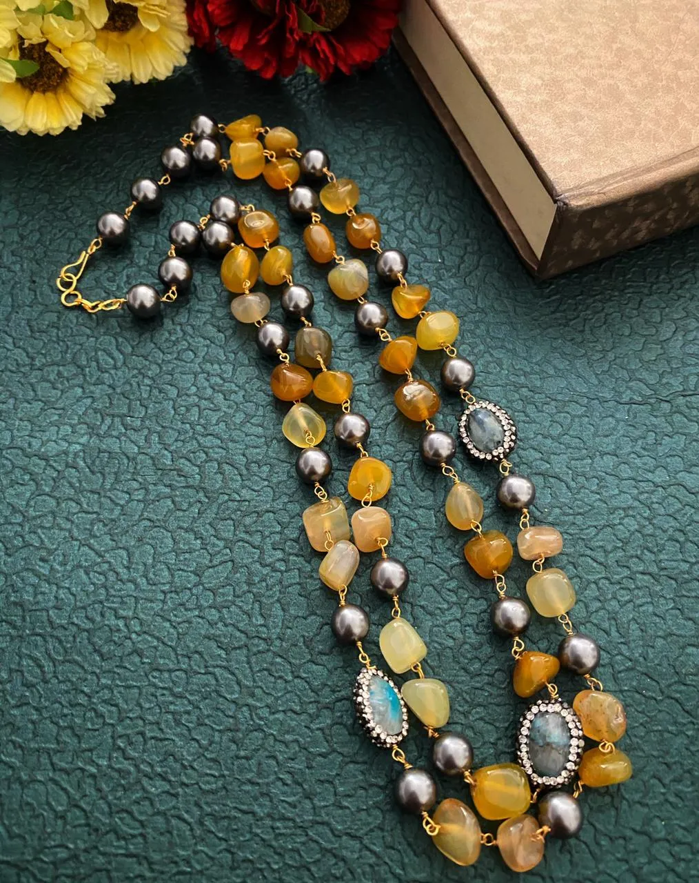 Handcrafted Semi Precious Yellow Onyx Beaded Necklace By Gehna Shop