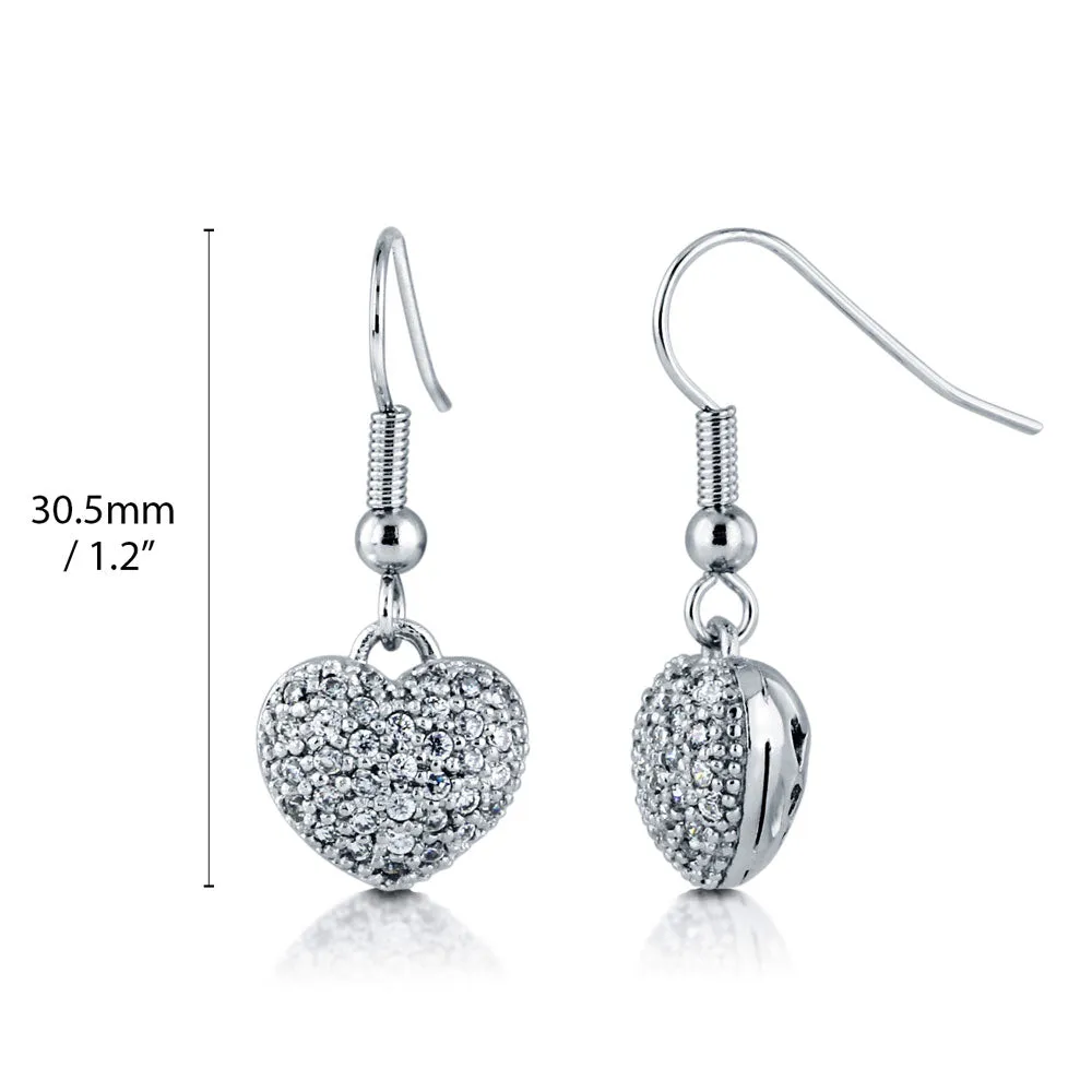 Heart CZ Necklace and Earrings in Silver-Tone