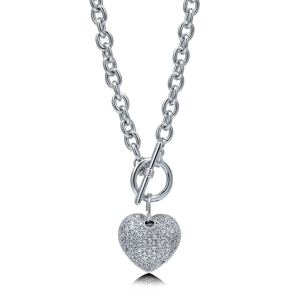 Heart CZ Necklace and Earrings in Silver-Tone