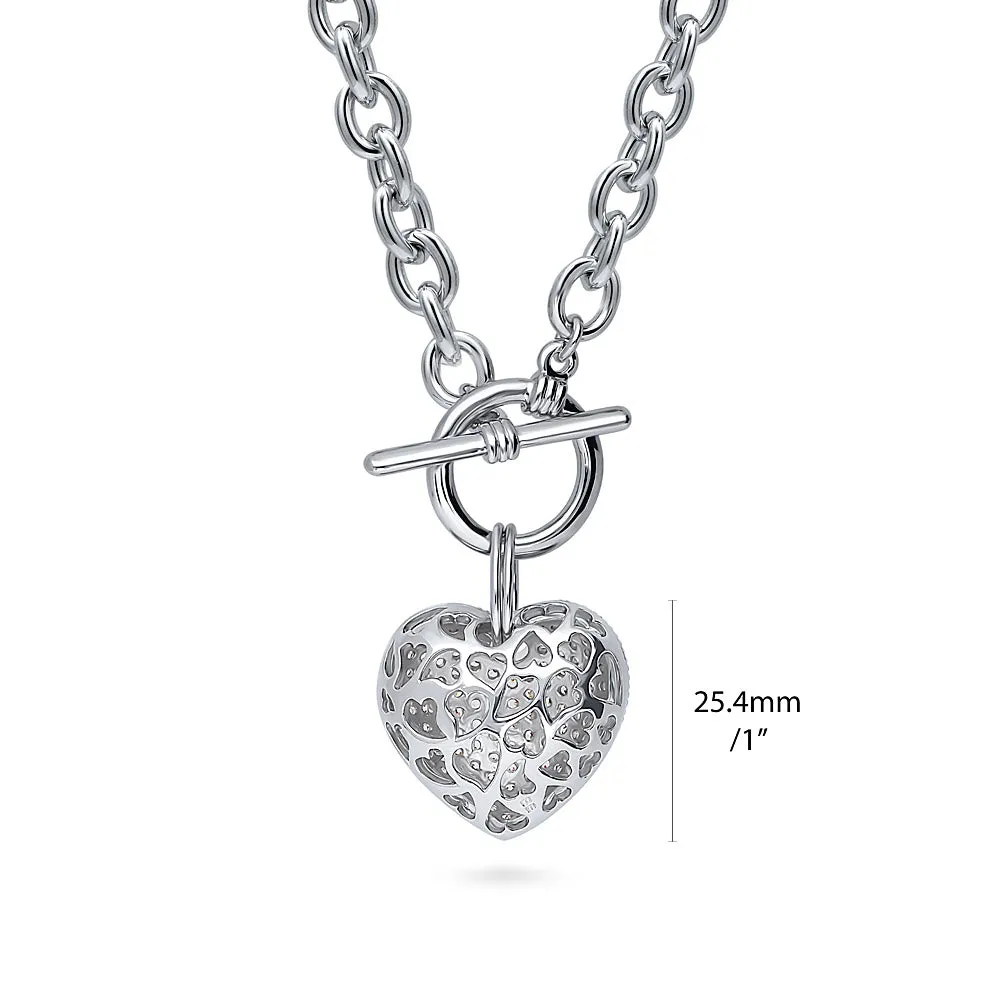 Heart CZ Necklace and Earrings in Silver-Tone