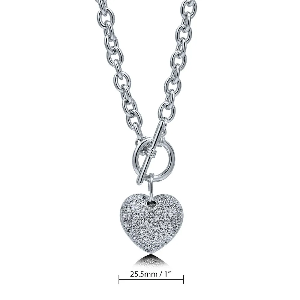 Heart CZ Necklace and Earrings in Silver-Tone