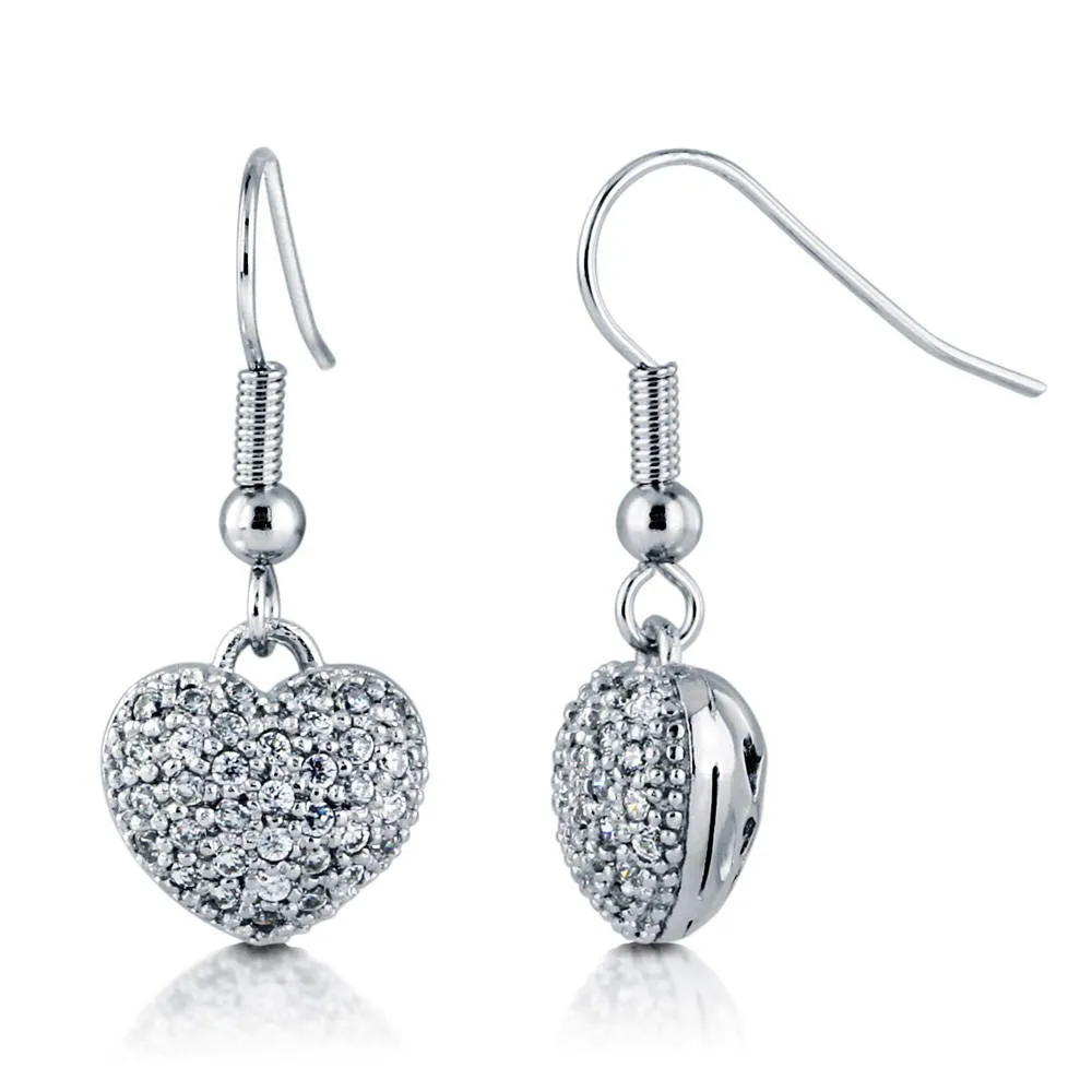 Heart CZ Necklace and Earrings in Silver-Tone