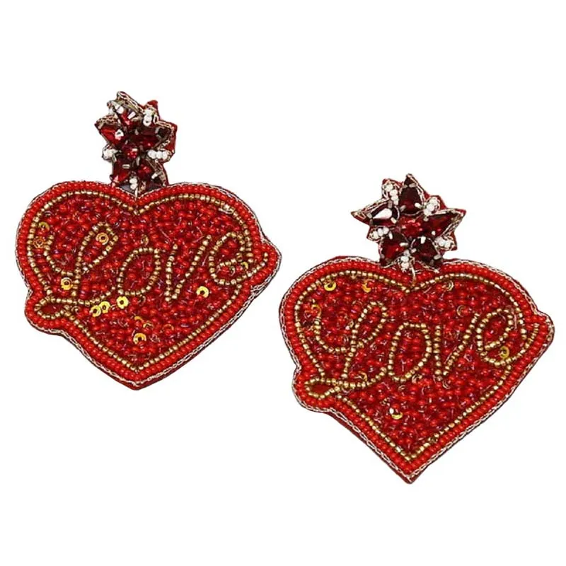 Heart With Love Seed Bead Earrings