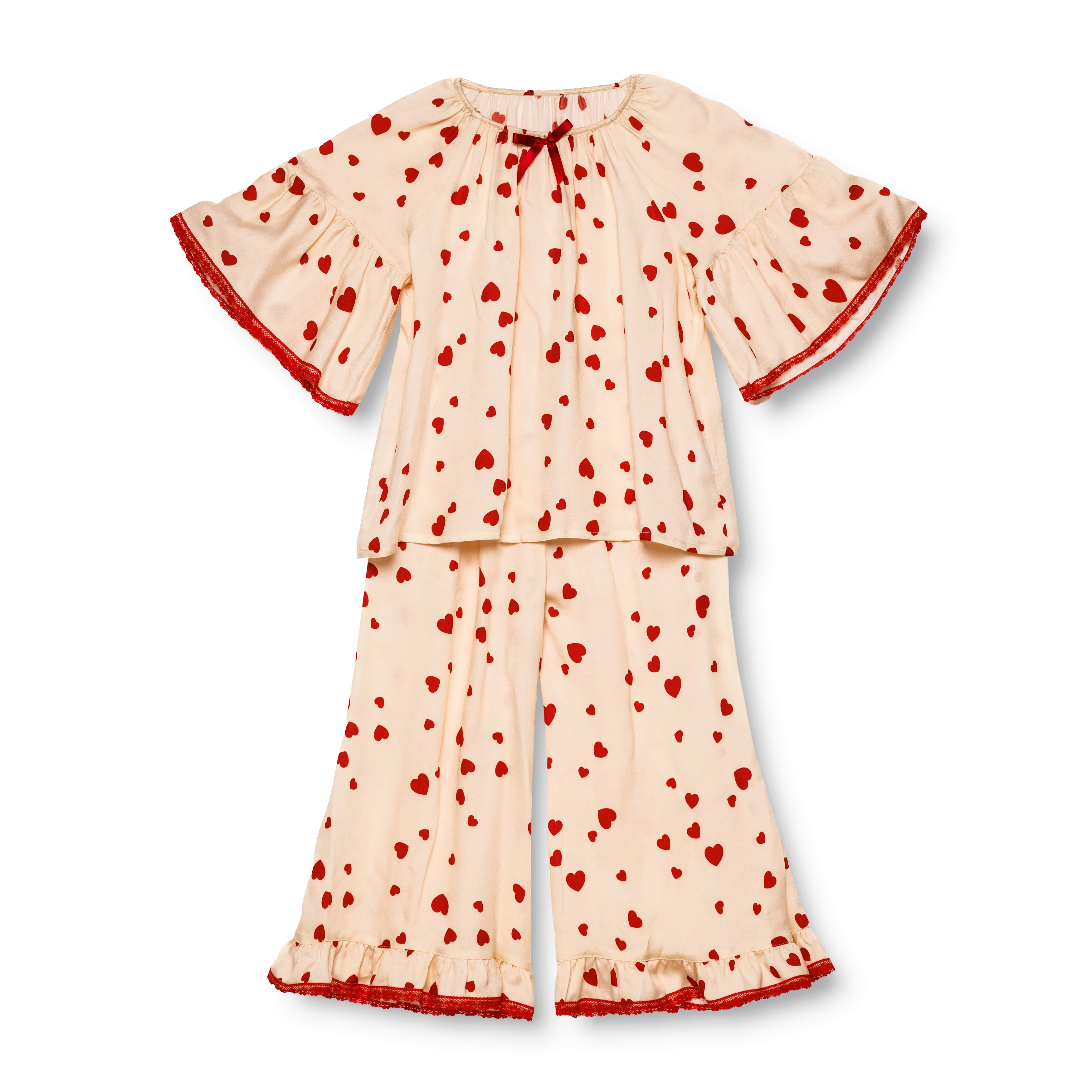 HELENA - GIRLS VISCOSE PYJAMA WHITE WITH RED HEARTS