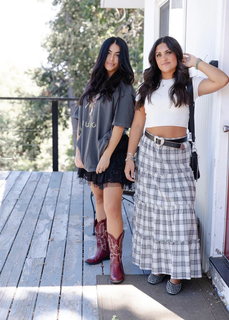 Hipster Plaid Tiered Maxi Skirt