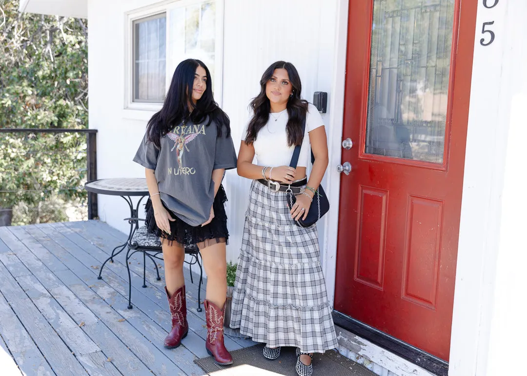 Hipster Plaid Tiered Maxi Skirt