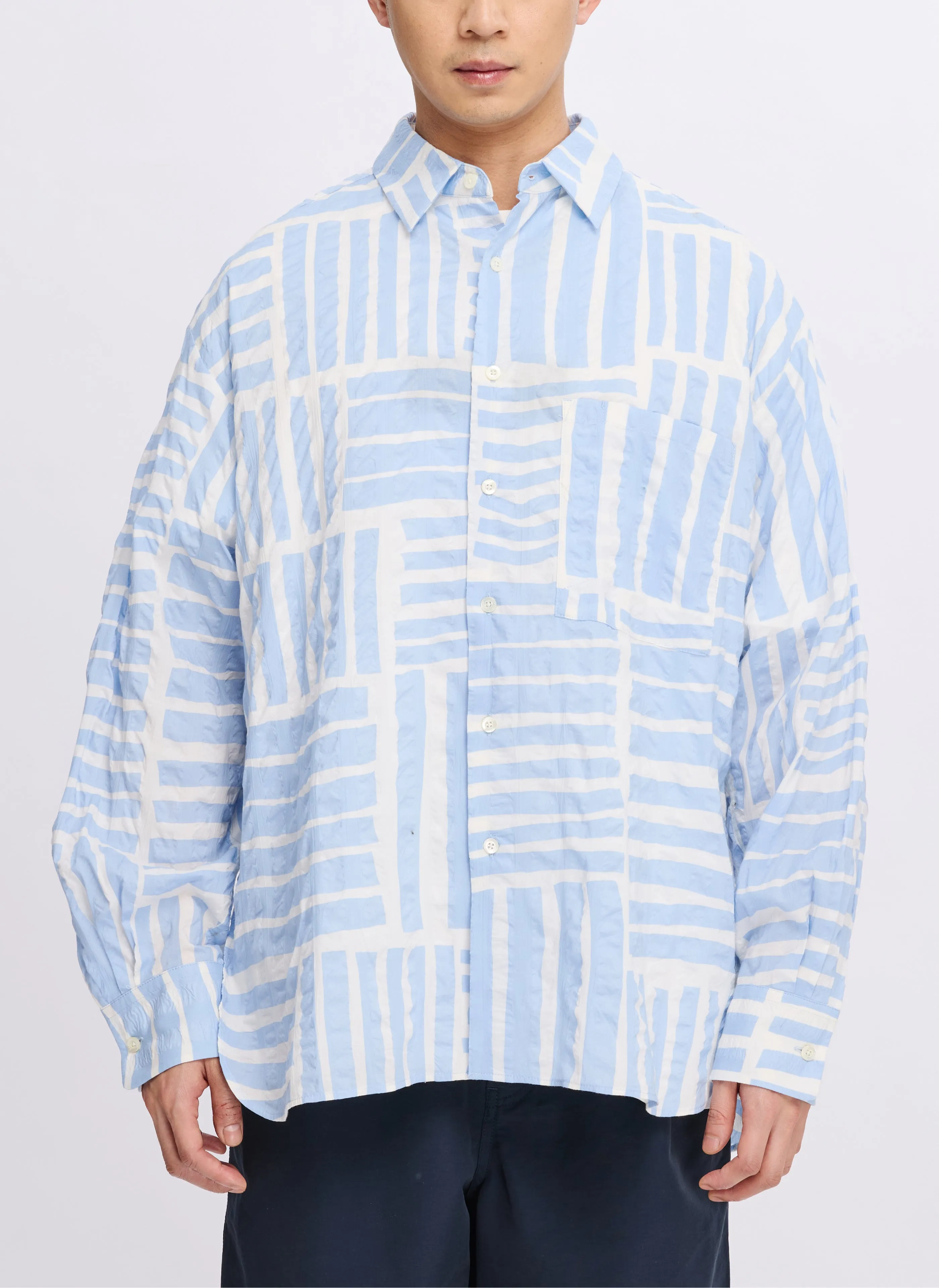 Japan Made Miracle Wave Cotton Seersucker Stripe Shirt