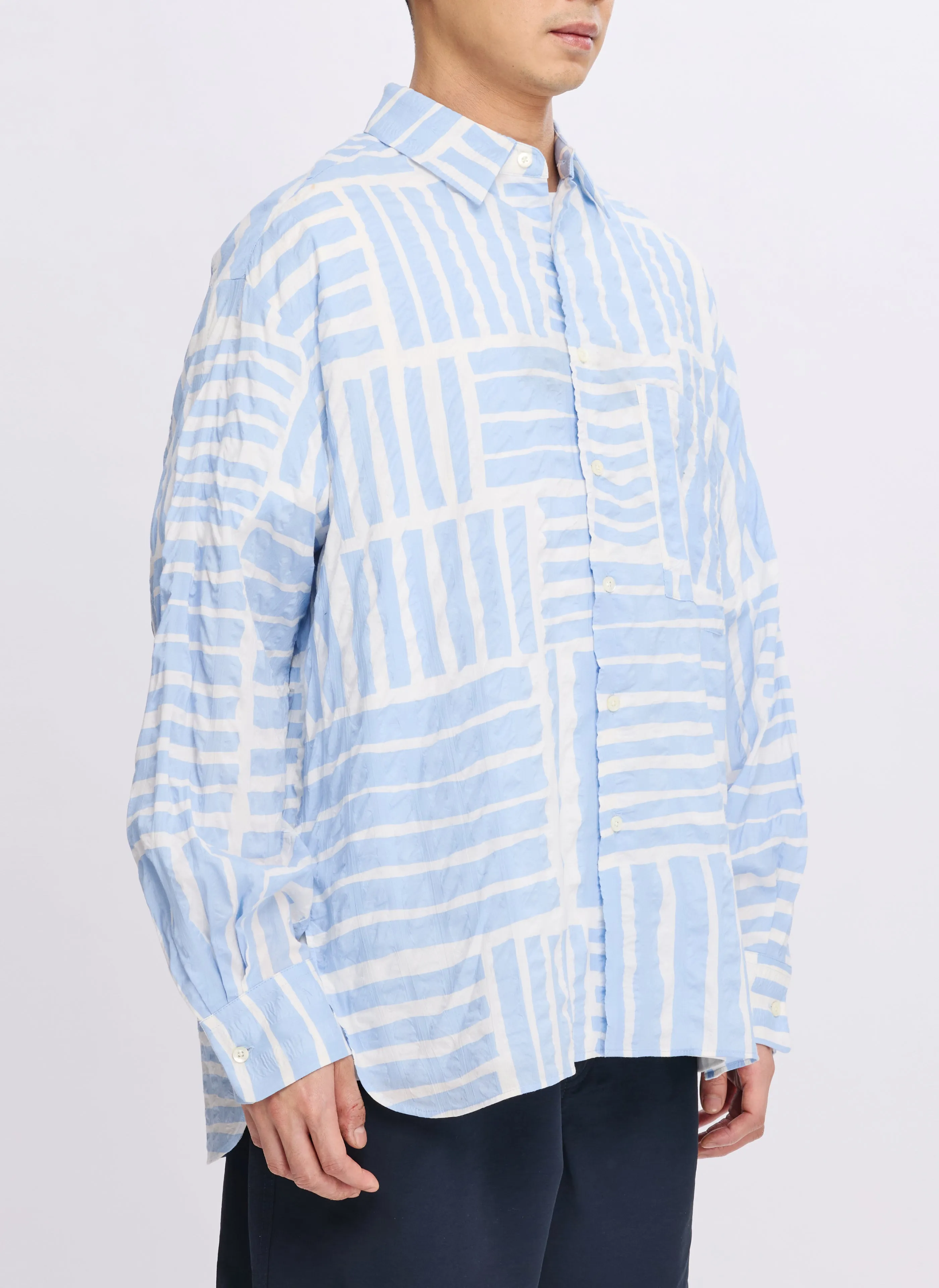 Japan Made Miracle Wave Cotton Seersucker Stripe Shirt