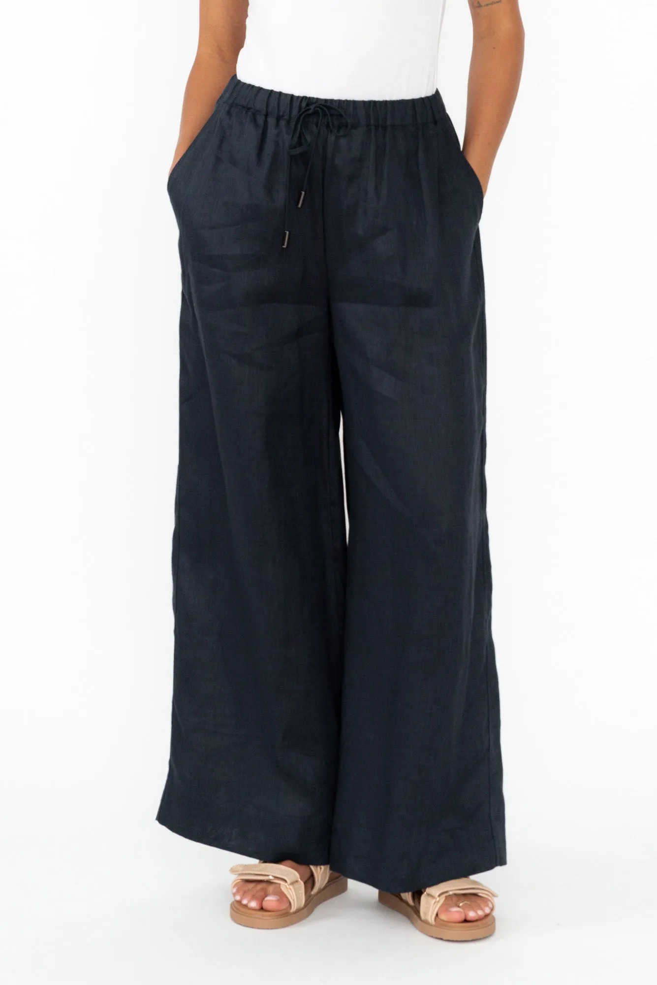 Jimmie Navy Linen Tie Pants