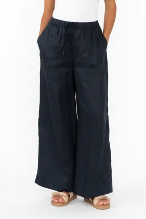 Jimmie Navy Linen Tie Pants