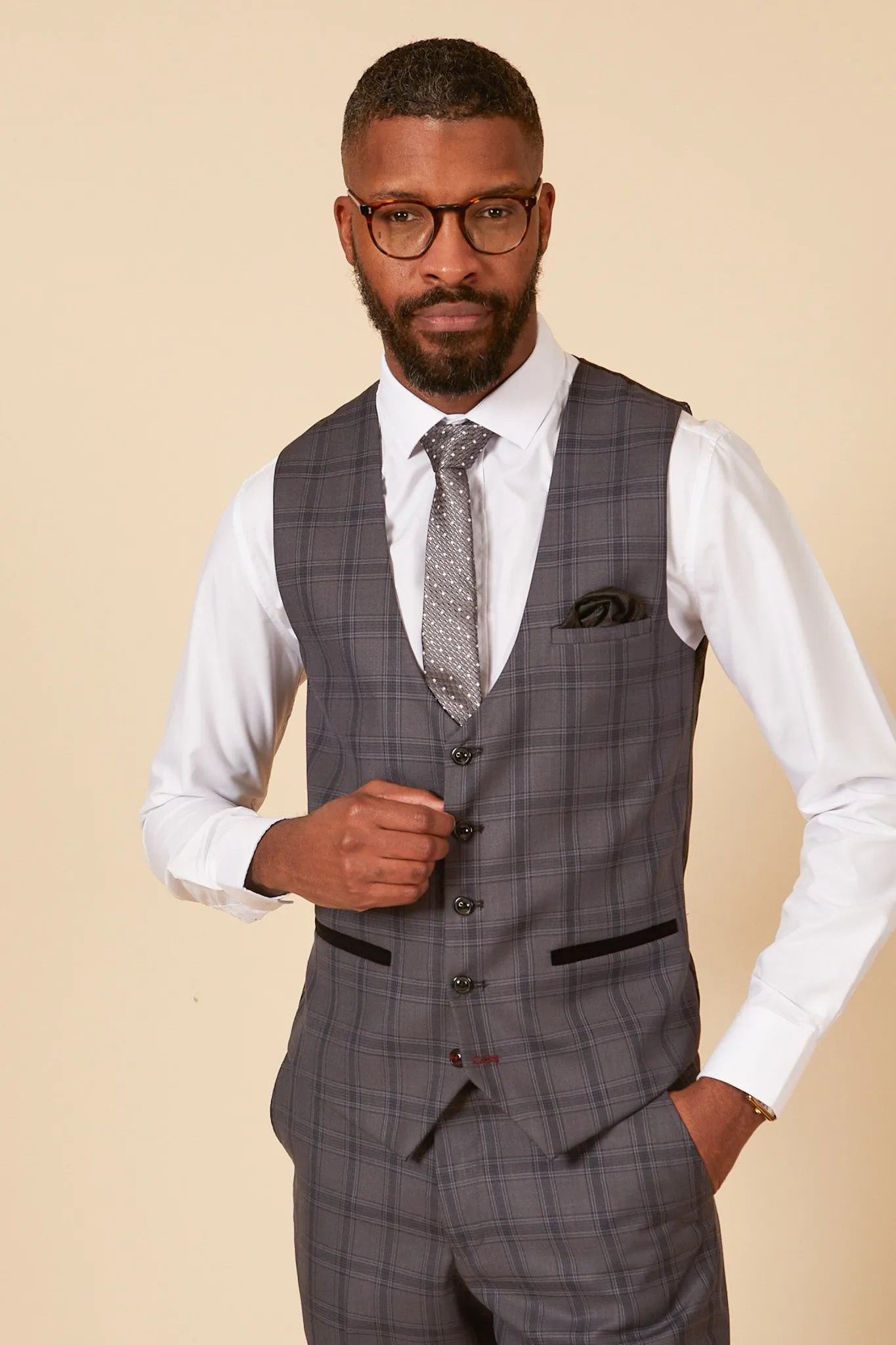 JOSE - Grey Check Single Breasted Waistcoat