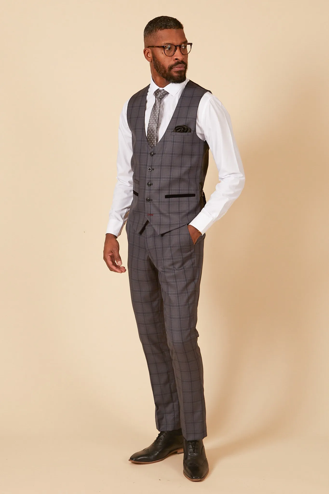 JOSE - Grey Check Single Breasted Waistcoat