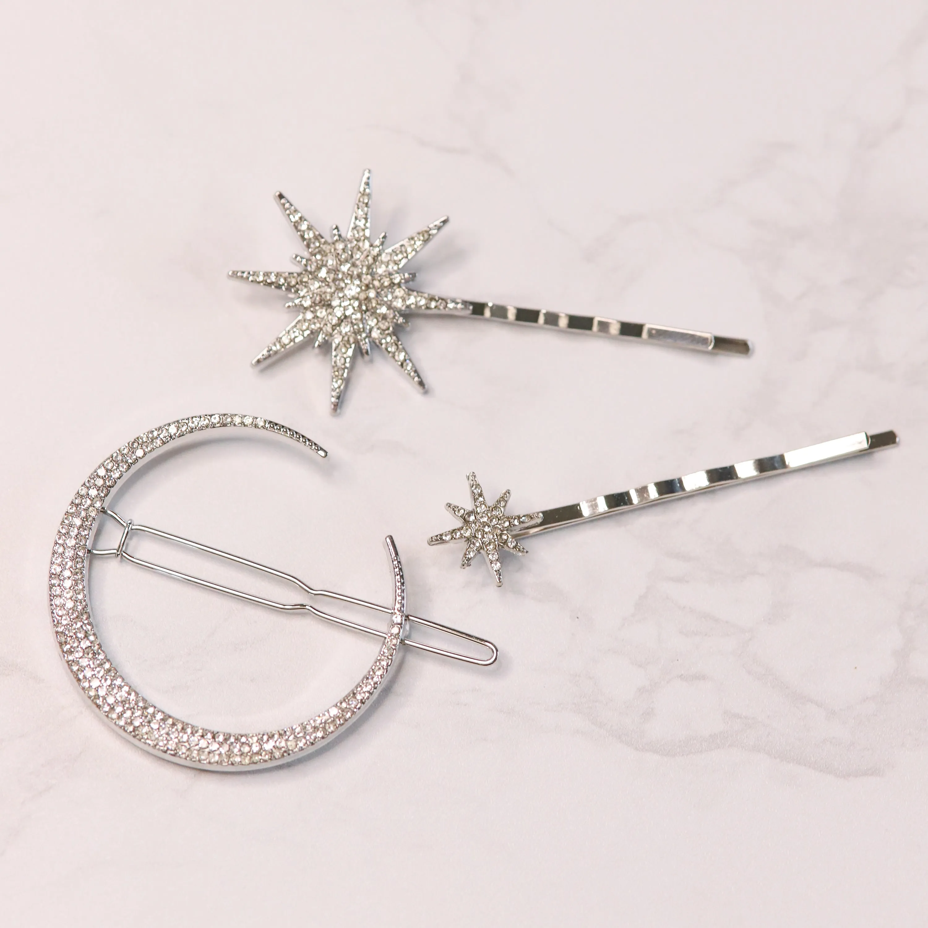 Juno Moon & Star Hair Clip Set | Silver