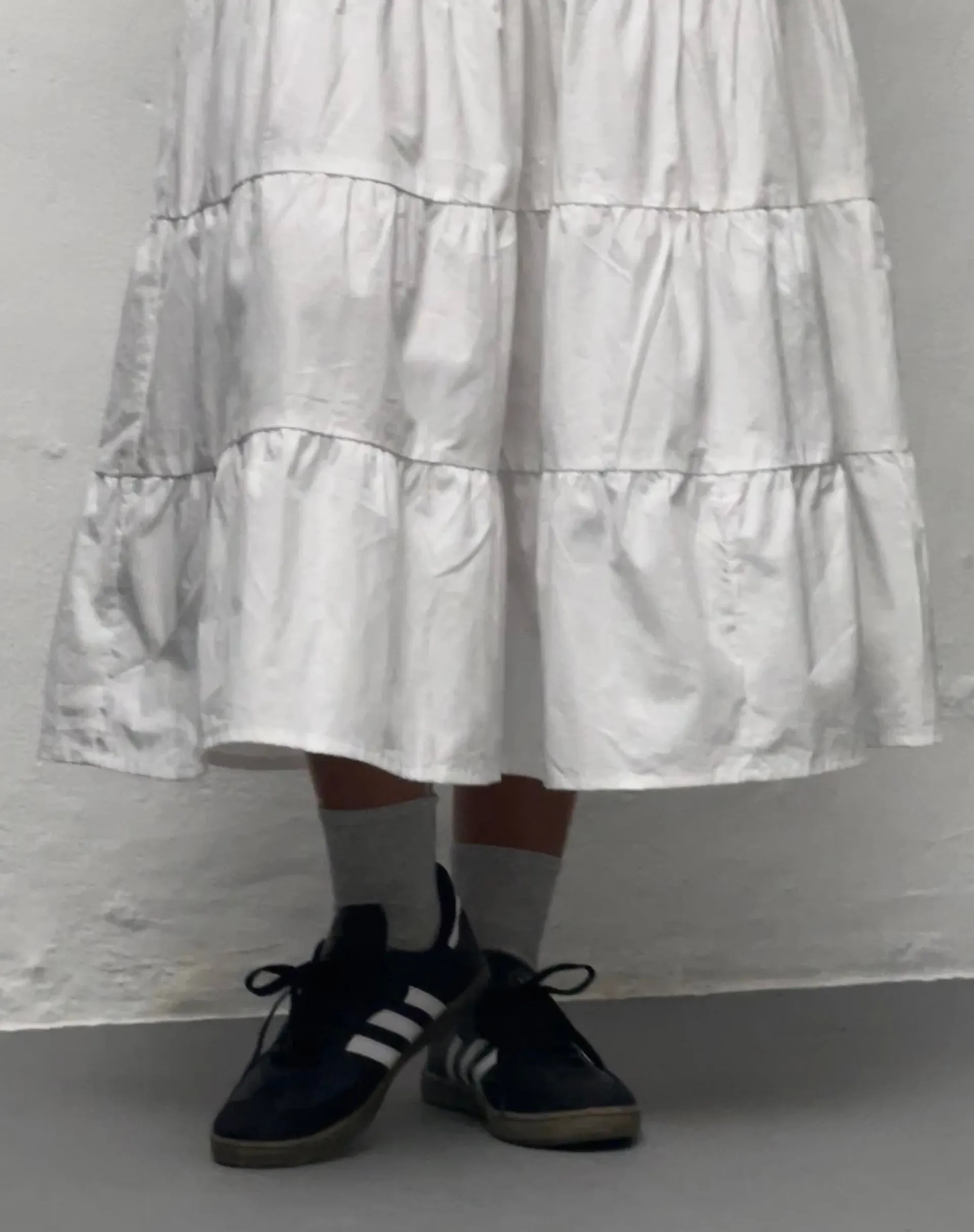 Koizumi Tiered Maxi Dress in Poplin White