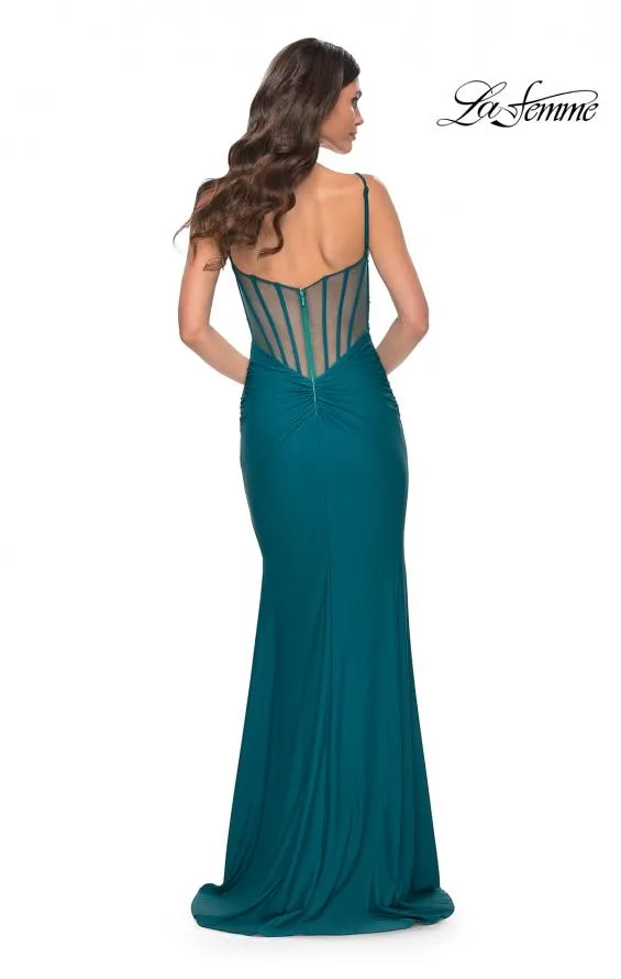 La Femme 32153 Illusion Back with Boning Detail Dress