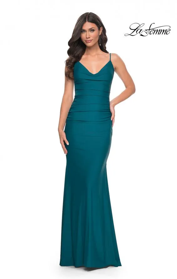 La Femme 32153 Illusion Back with Boning Detail Dress