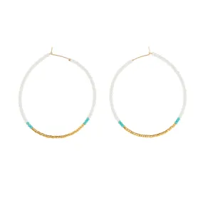 Large Hoop Earrings - WHITE/TURQUOISE/GOLD