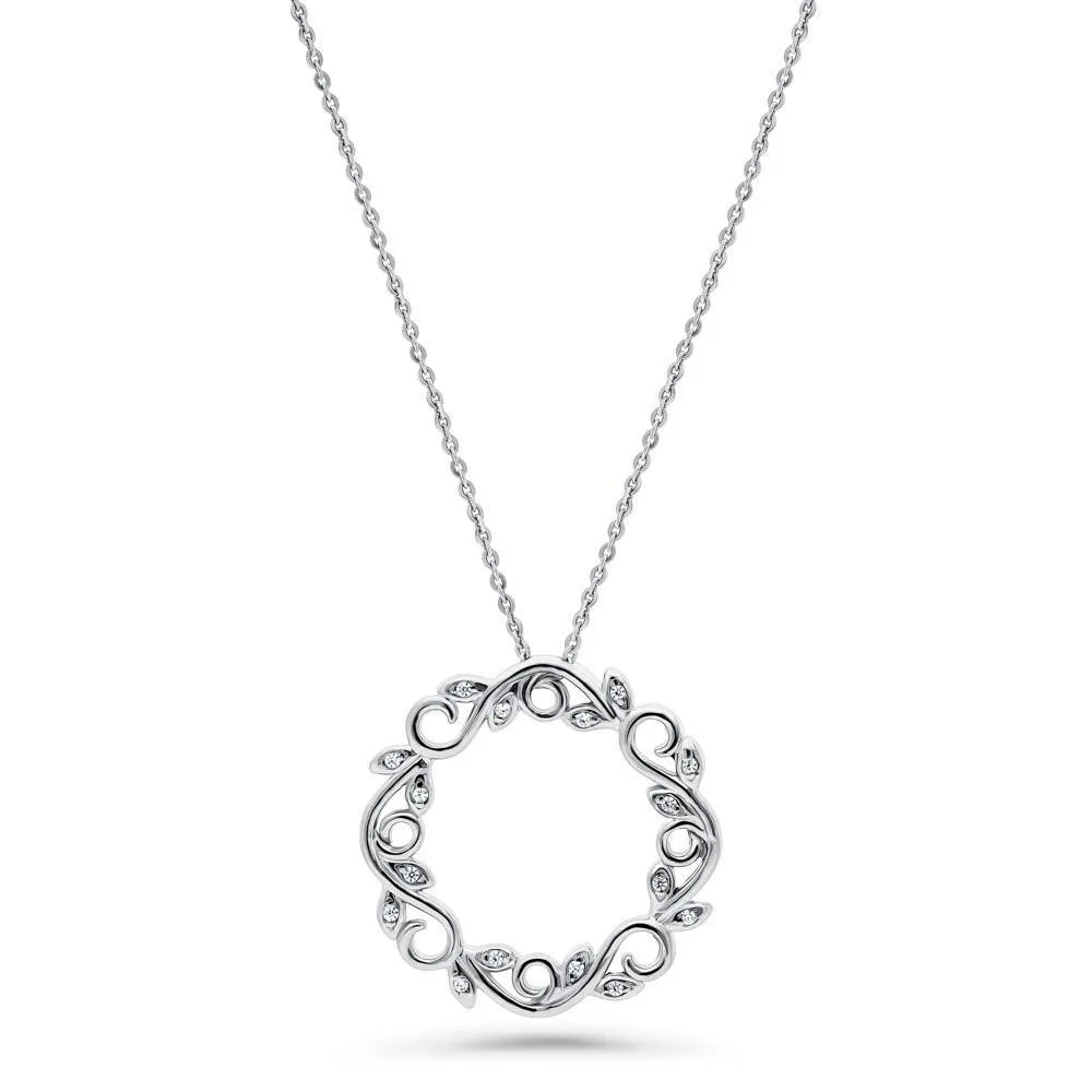 Leaf Filigree CZ Necklace in Sterling Silver