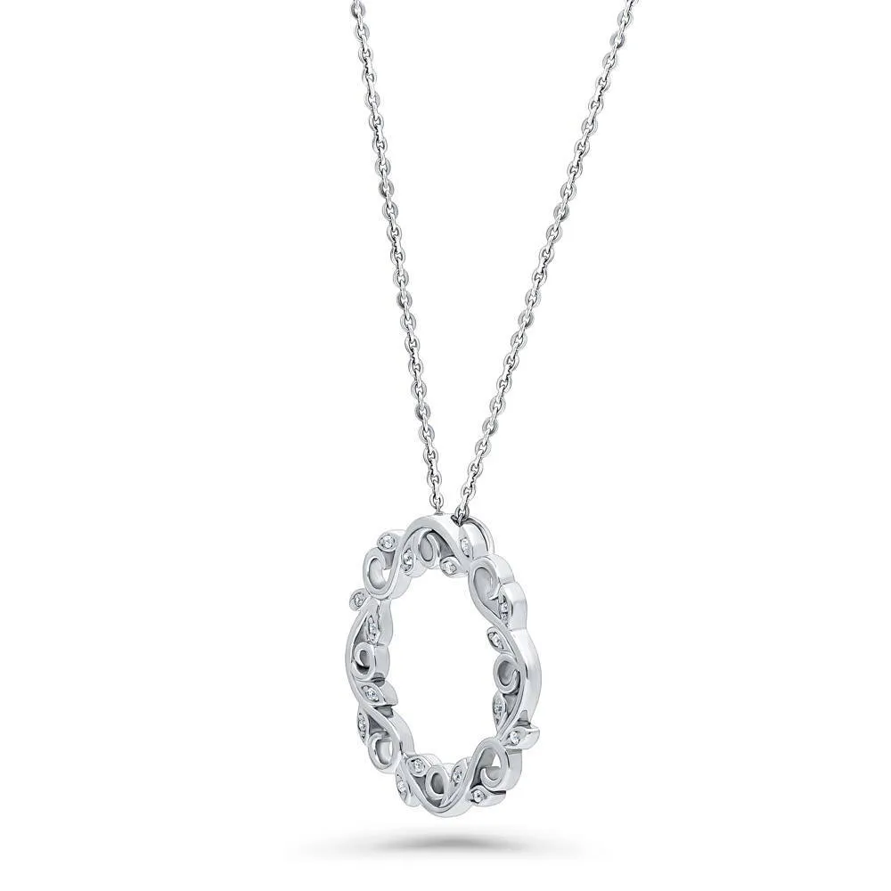 Leaf Filigree CZ Necklace in Sterling Silver