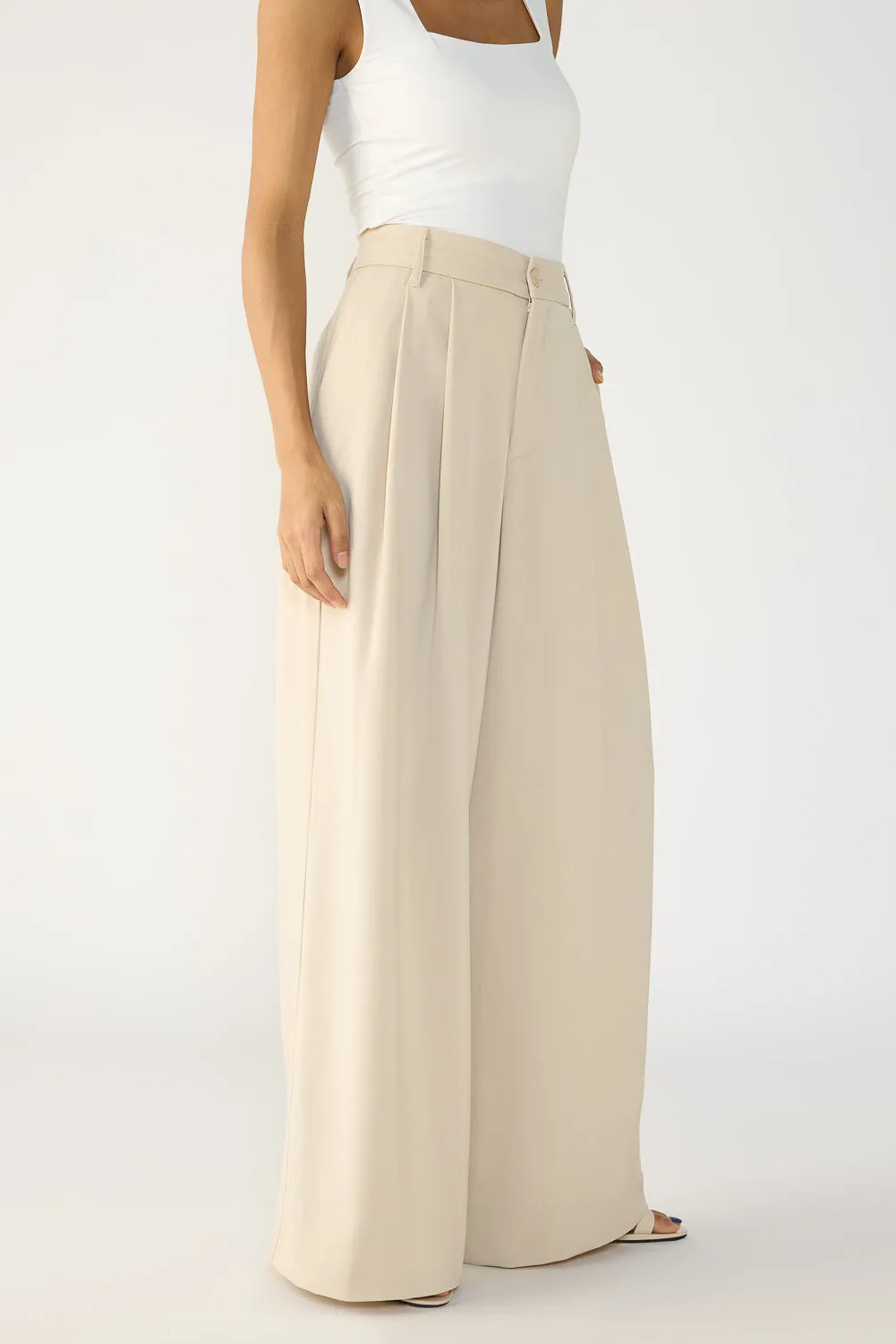 Light Khaki Flared Formal Korean Pants