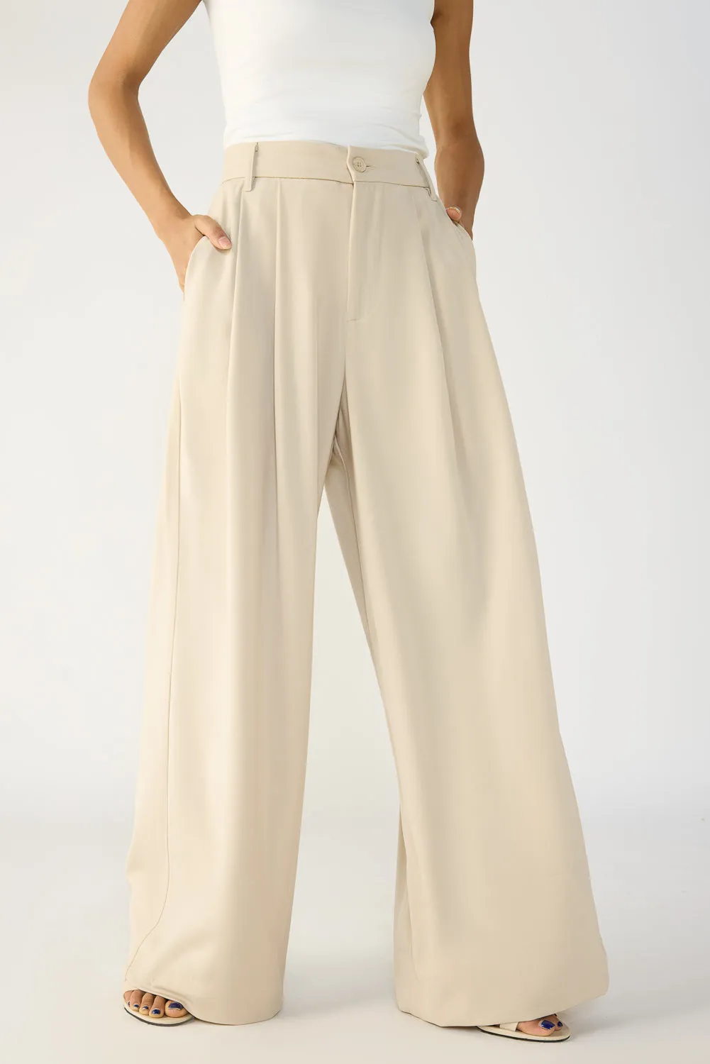 Light Khaki Flared Formal Korean Pants