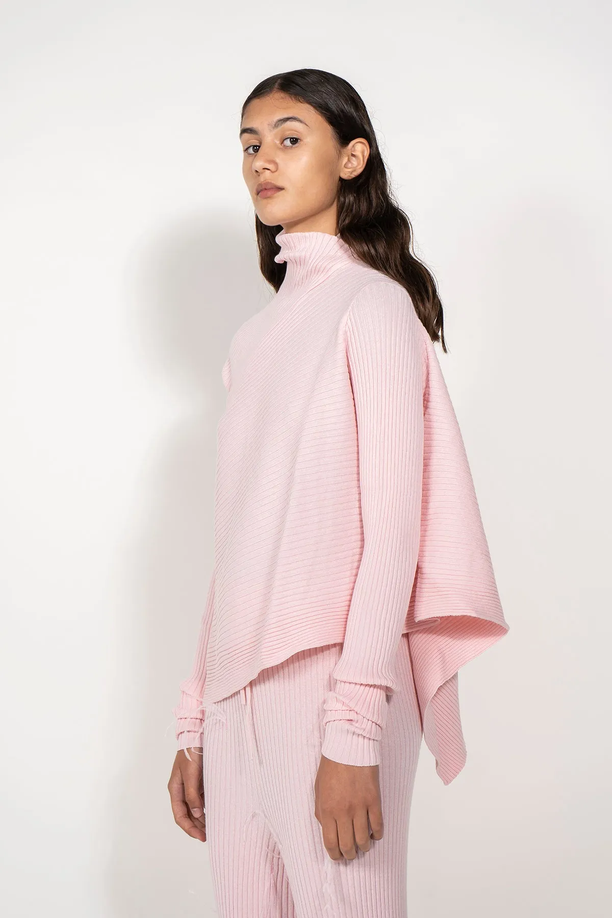 LIGHT PINK DRAPED JUMPER IN MERINO KNIT