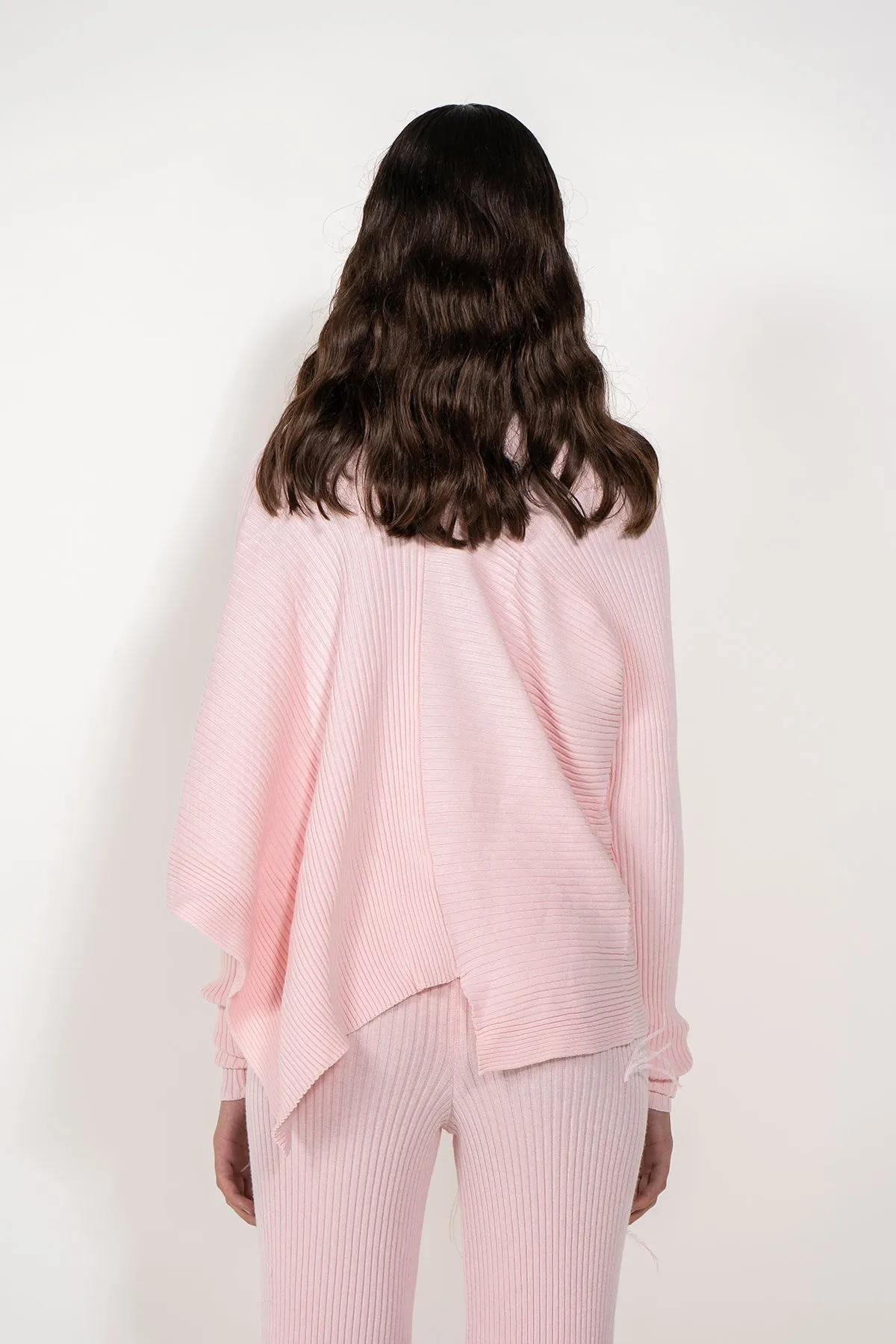 LIGHT PINK DRAPED JUMPER IN MERINO KNIT