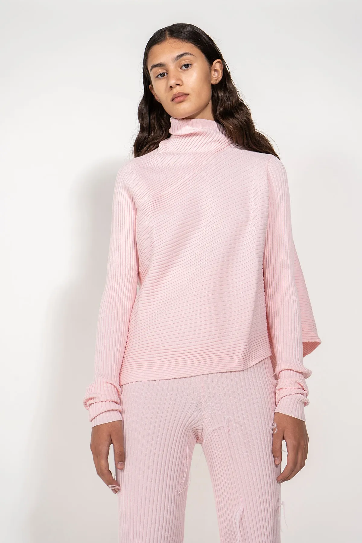 LIGHT PINK DRAPED JUMPER IN MERINO KNIT