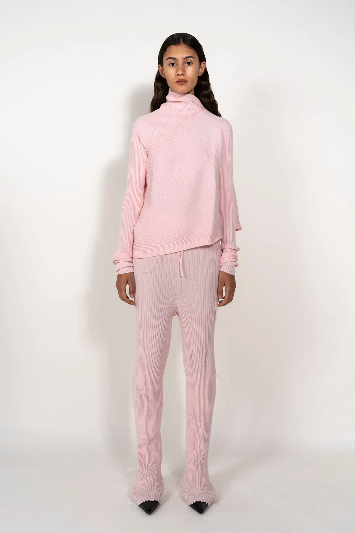 LIGHT PINK DRAPED JUMPER IN MERINO KNIT