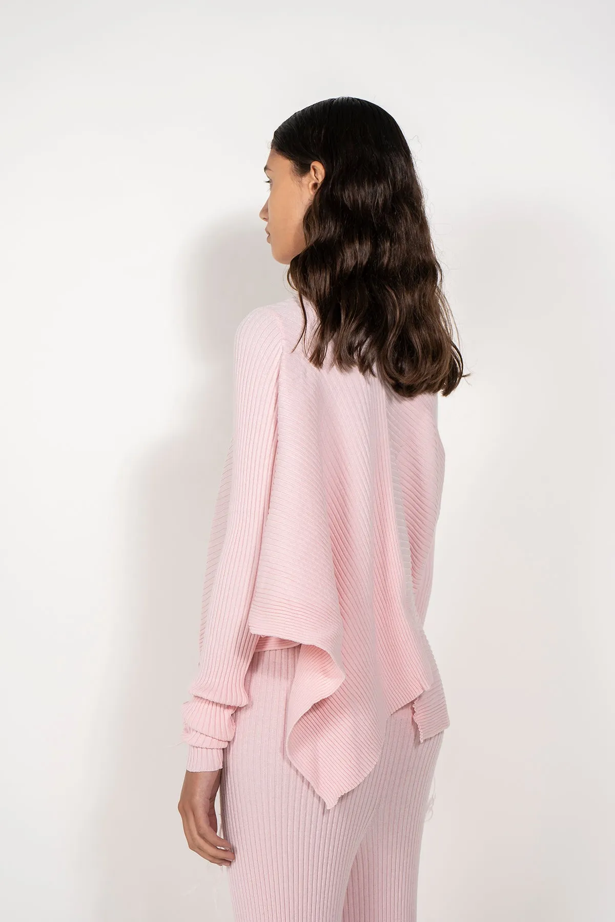 LIGHT PINK DRAPED JUMPER IN MERINO KNIT