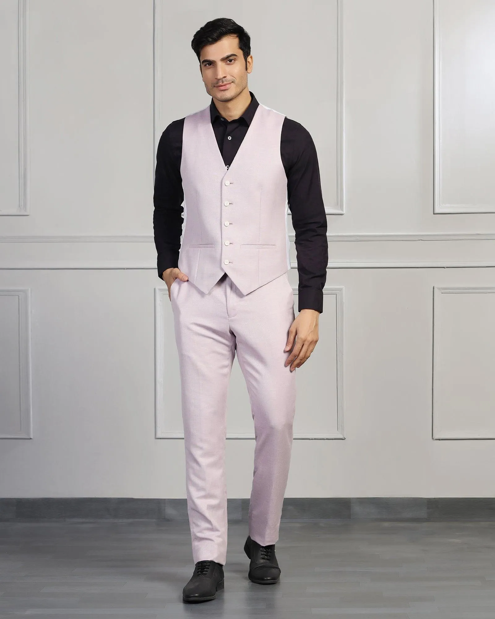 Linen Three Piece Lavender Textured Formal Suit - Mineral