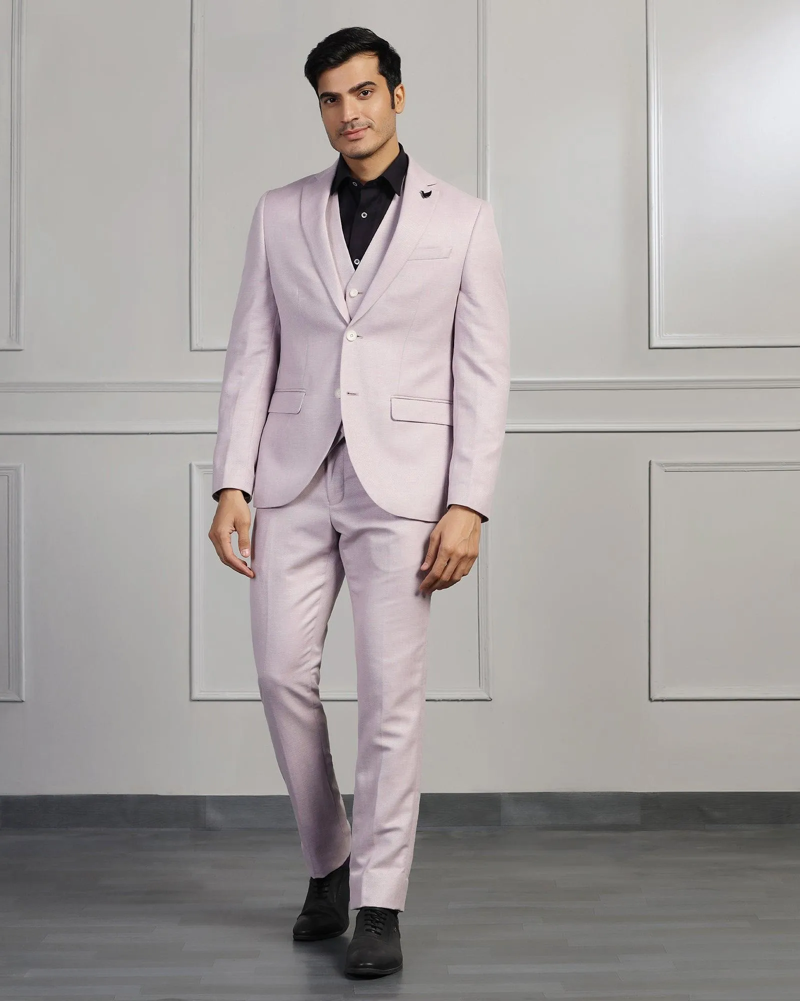 Linen Three Piece Lavender Textured Formal Suit - Mineral