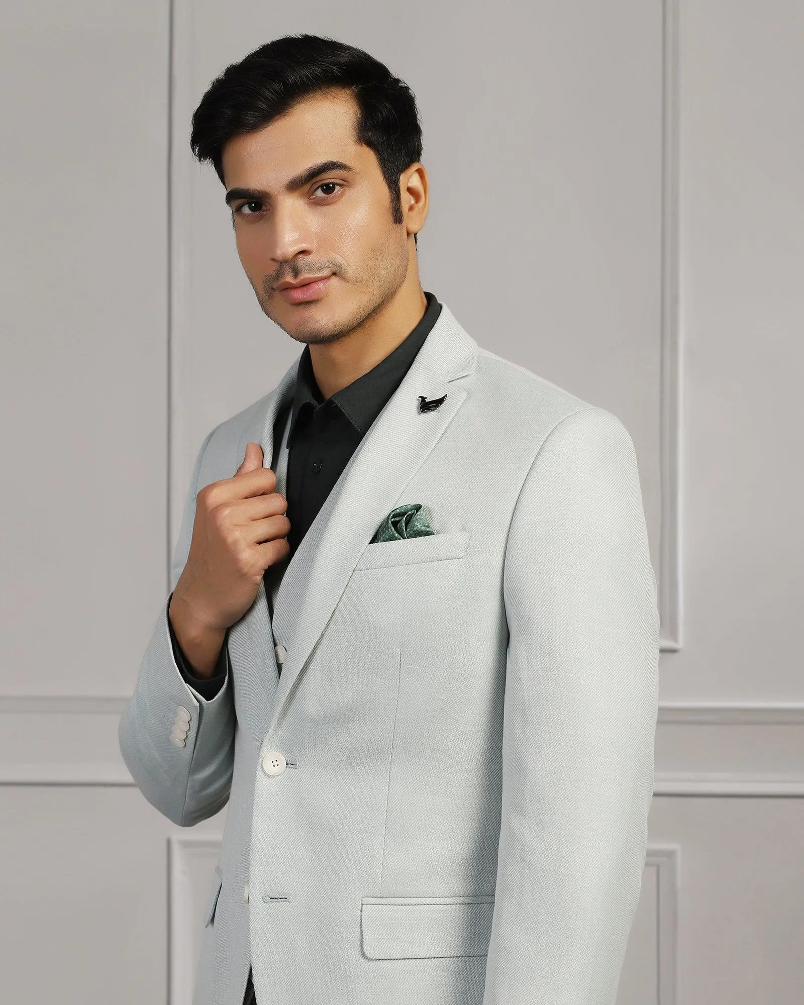 Linen Three Piece Mint Textured Formal Suit - Mineral