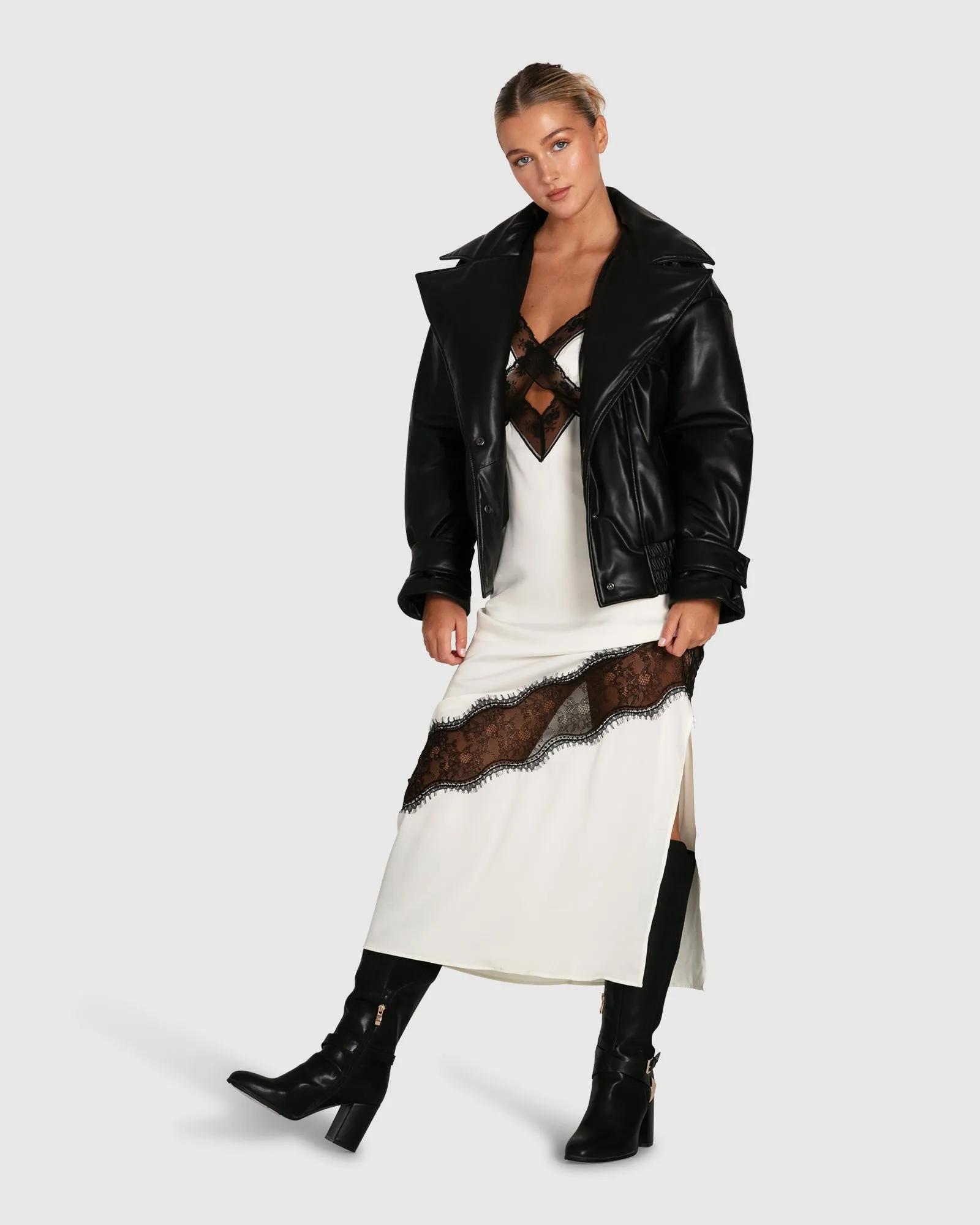 Love Drunk Leather Bomber - Black