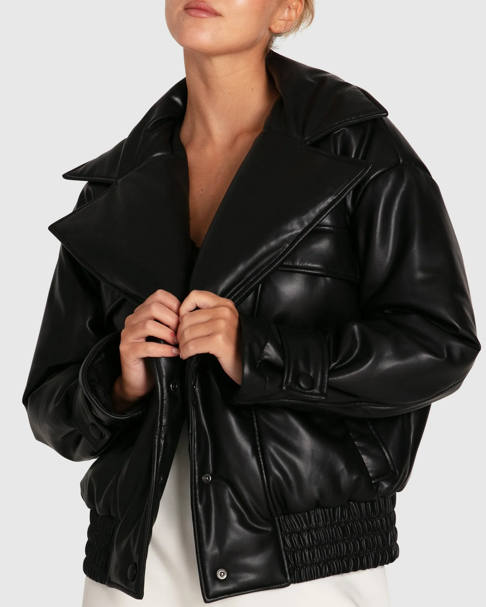 Love Drunk Leather Bomber - Black