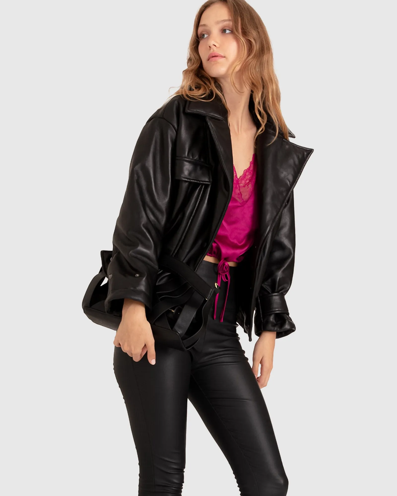 Love Drunk Leather Bomber - Black