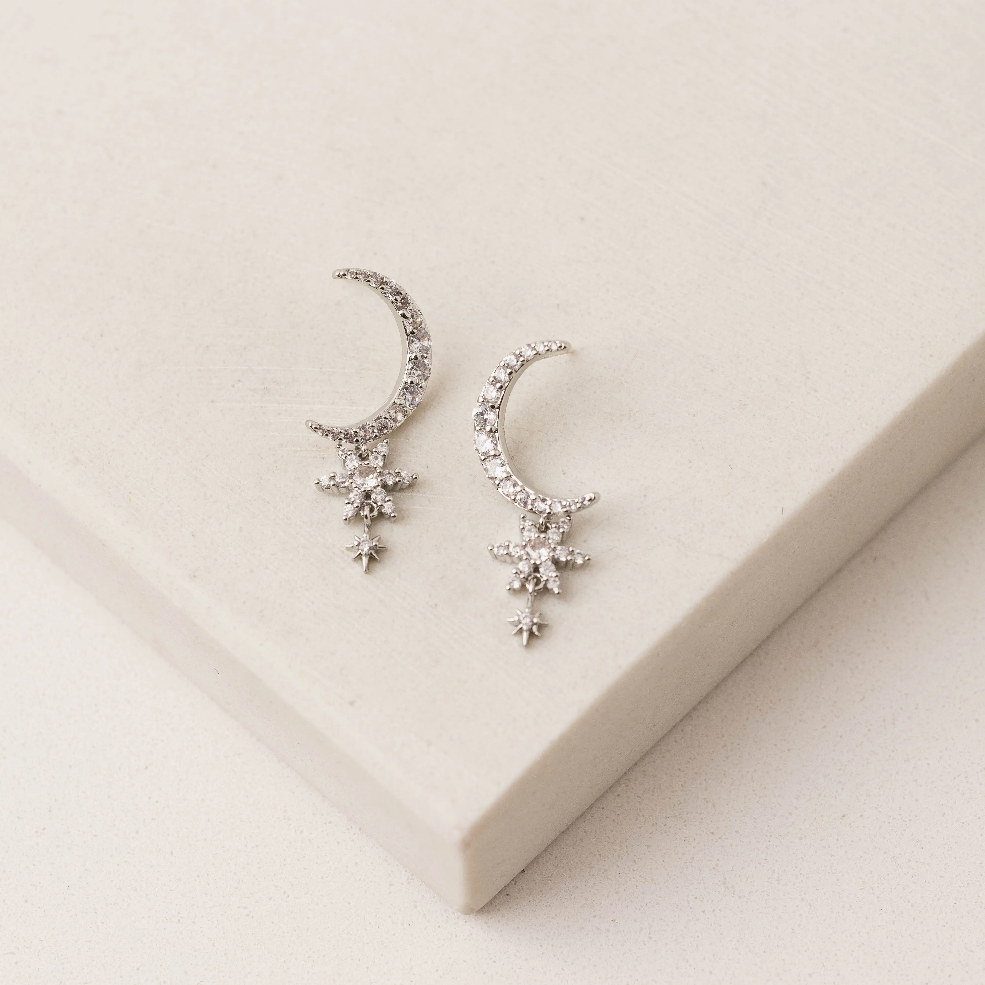 Lune Moon Drop Earrings Silver