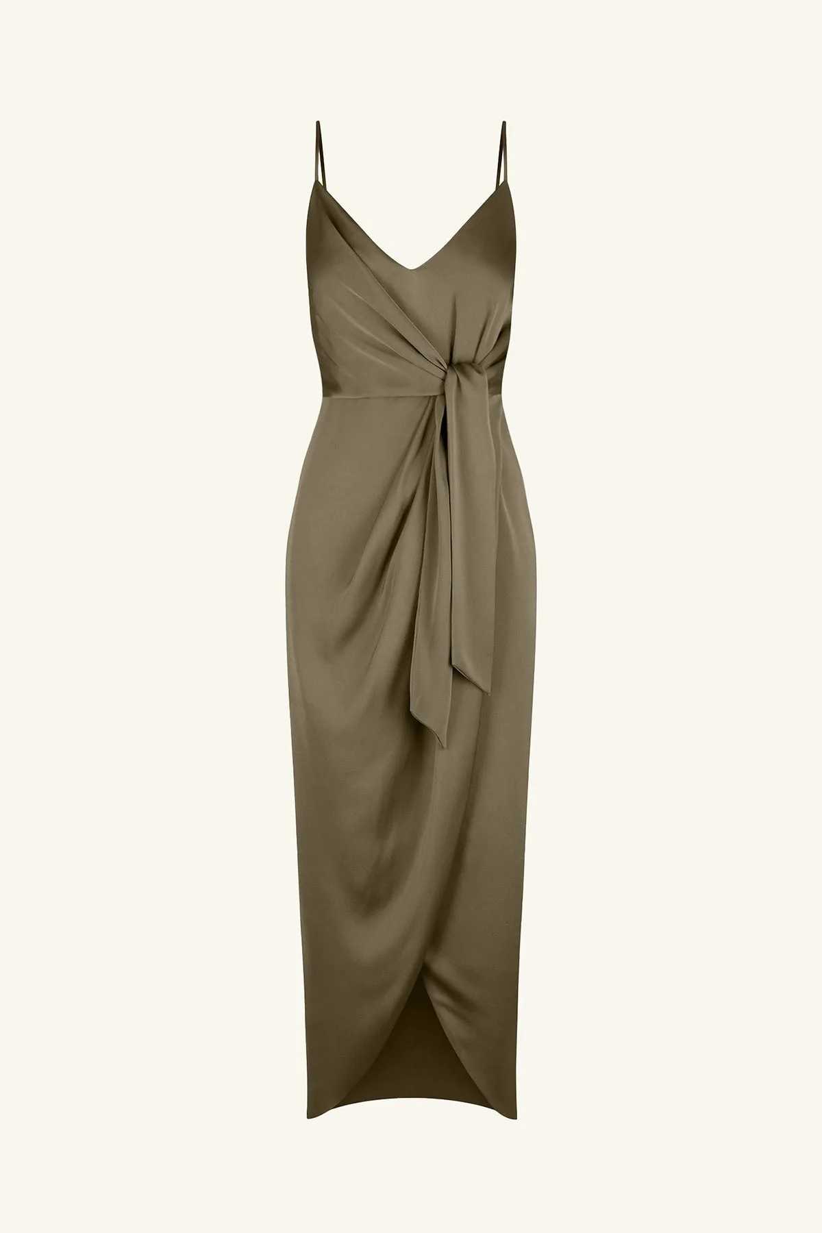 LUXE TIE FRONT COCKTAIL DRESS - PINE